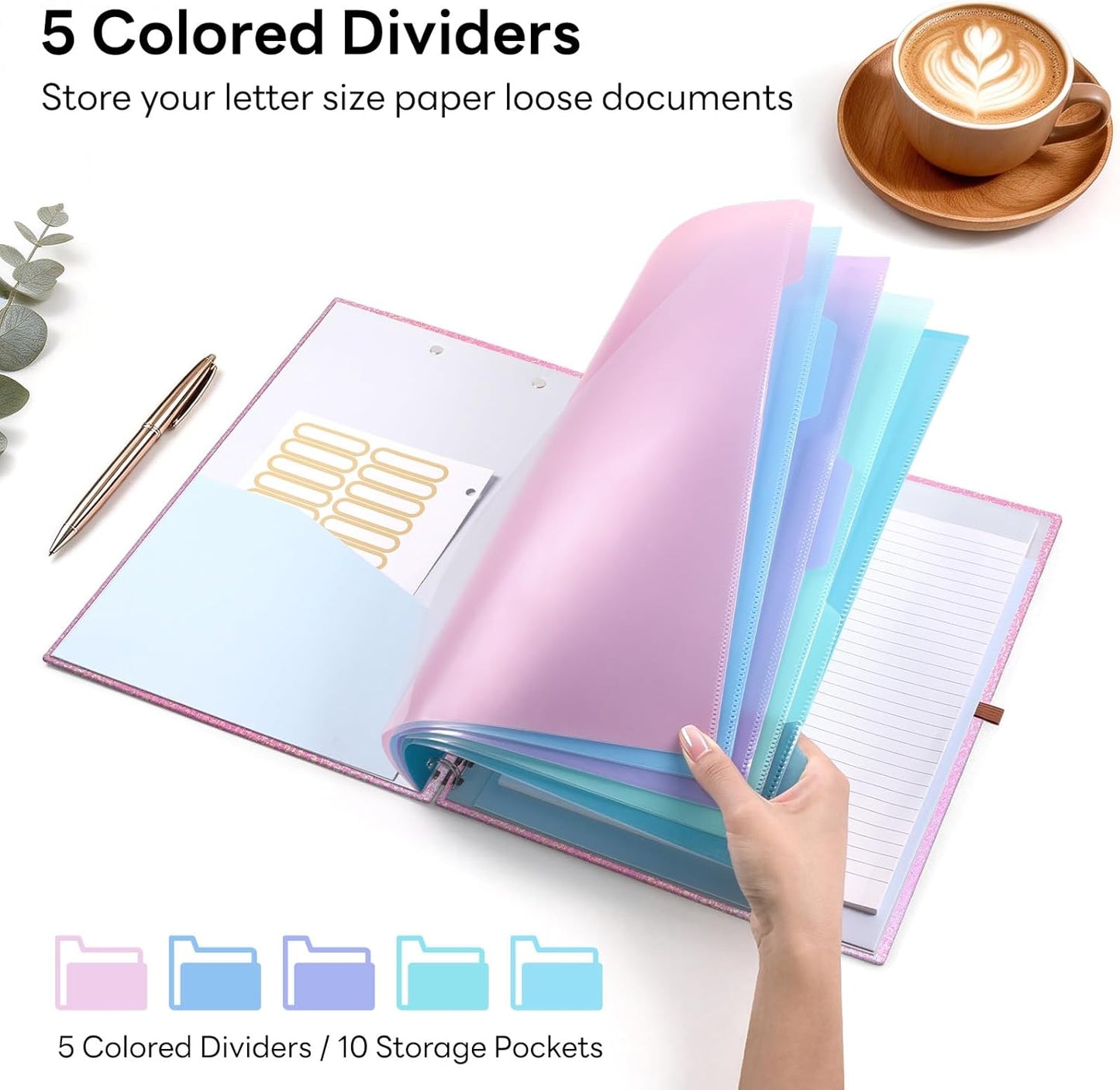 Glitter Clipboard Notebook with Storage for Letter Size, 8.5 x 11 Notepad Holder with 5 Folders and Dividers, Size 12.8X 9.7 in, Spiral Portfolio for Nursing Teacher School Supplies,.Teal