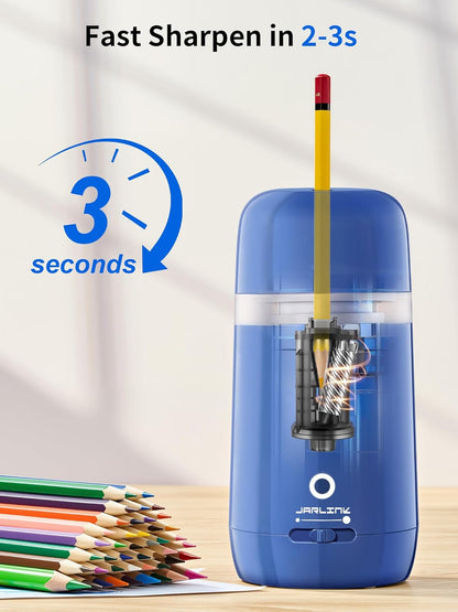 JARLINK Automatic Electric Pencil Sharpener - Hands-Free Operation, 3 Sharpness Modes, 3-Second Sharpening, Rechargeable & Portable for 7-12mm Pencils, Ideal for Classroom and Home Use (Black)