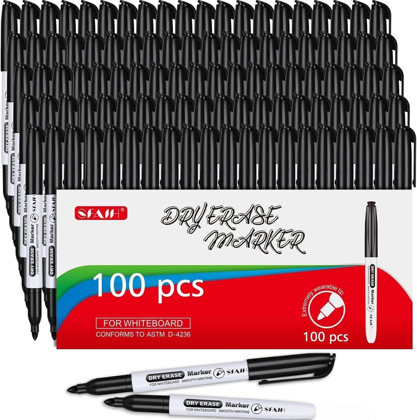 SFAIH Fine Tip Dry Erase Markers - 24 Pack Black Whiteboard Erasable Markers Bulk for Kids Adults, Ideal for Classroom School Office Home Use on White Board, Non-Toxic Easy Clean