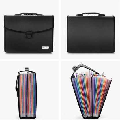 Uquelic 26 Pockets Expanding File Folder Organizer - Upgraded Durable Buckle, Accordion Folder Base with Ergonomic Portable Handle/Large A4 Letter Size Document Organizer, Folders with Pockets