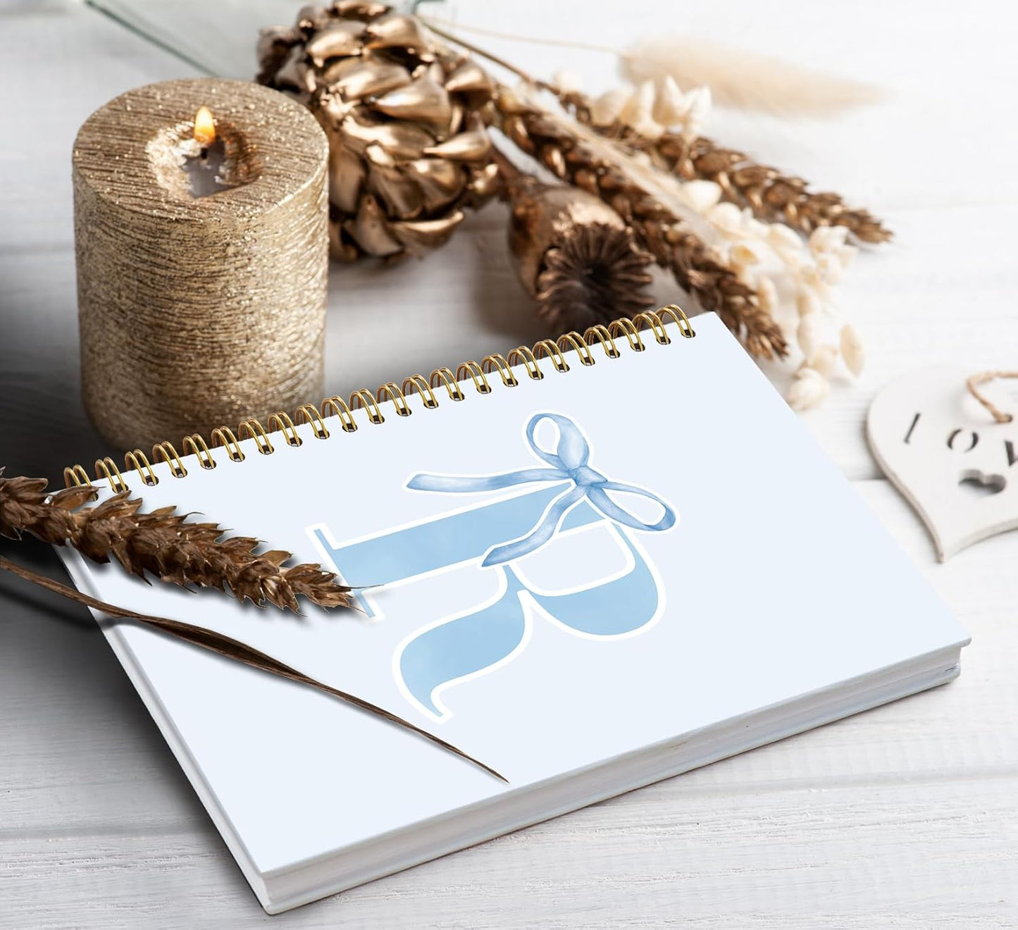 Blue Bow Journal Notebook for Girls,Initial H Journals Personalized Diary Gifts for Teen Girl Kids,Monogrammed Gifts for Women,Trendy Coquette Cute Hardcover Spiral Notebook 5.5 x 8.3 - Colors B