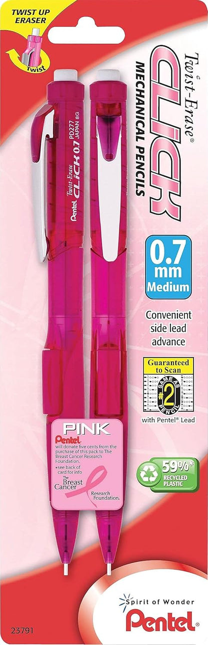 Pentel Breast Cancer Awareness Twist Erase CLICK Mechanical Pencil, (0.7mm) (PD277TBP2P-BC)