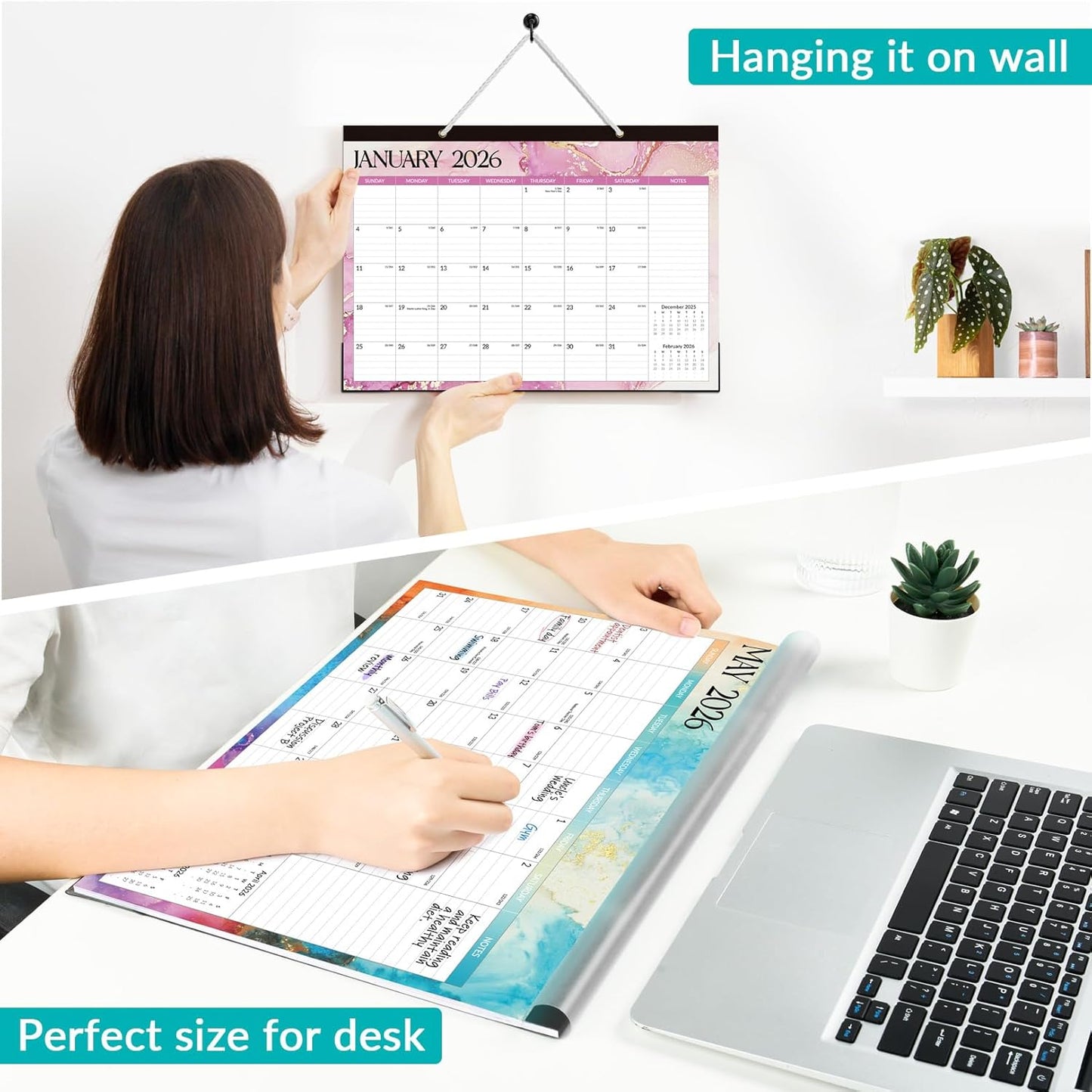 Forvencer Desk Calendar 2026-2027, 21 Months Calendar Runs from April 2026 to December 2027, 17" x 12" Large 2026 Wall Calendar Monthly Planner with Plastic Cover for Home School Office