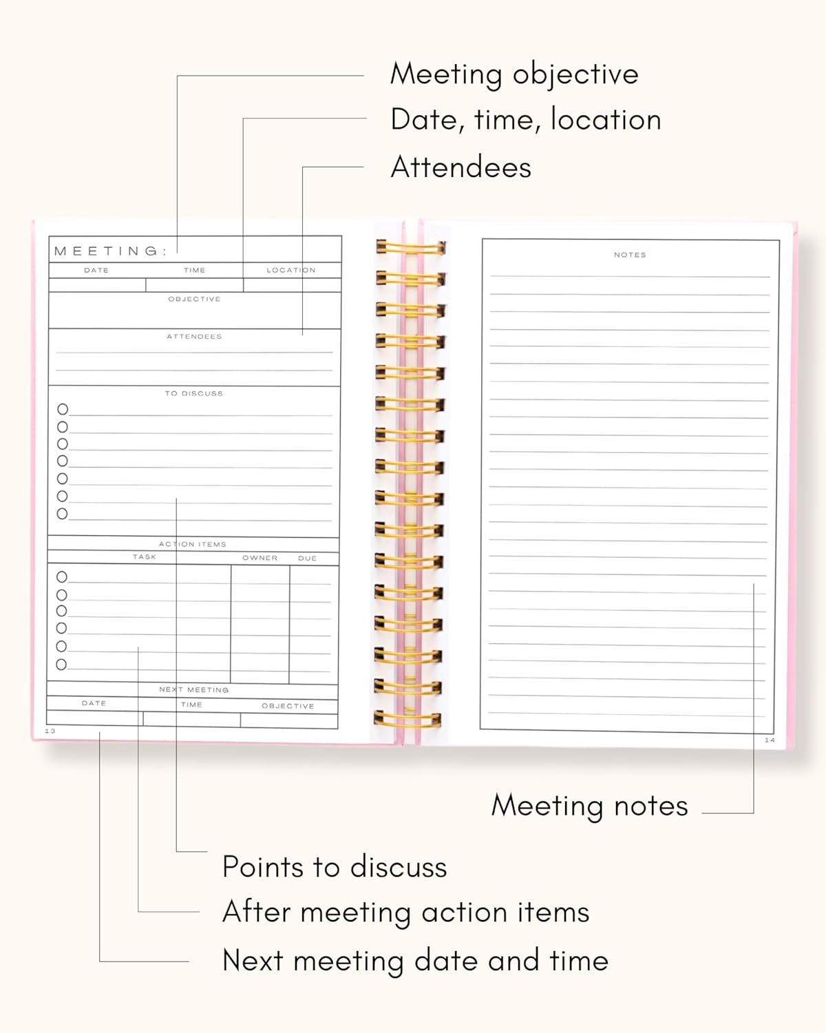Lamare Meeting Notebook for Work Organization – Perfect Work Notebook for Note Taking, Meeting Planner and Office Supplies for Men & Women