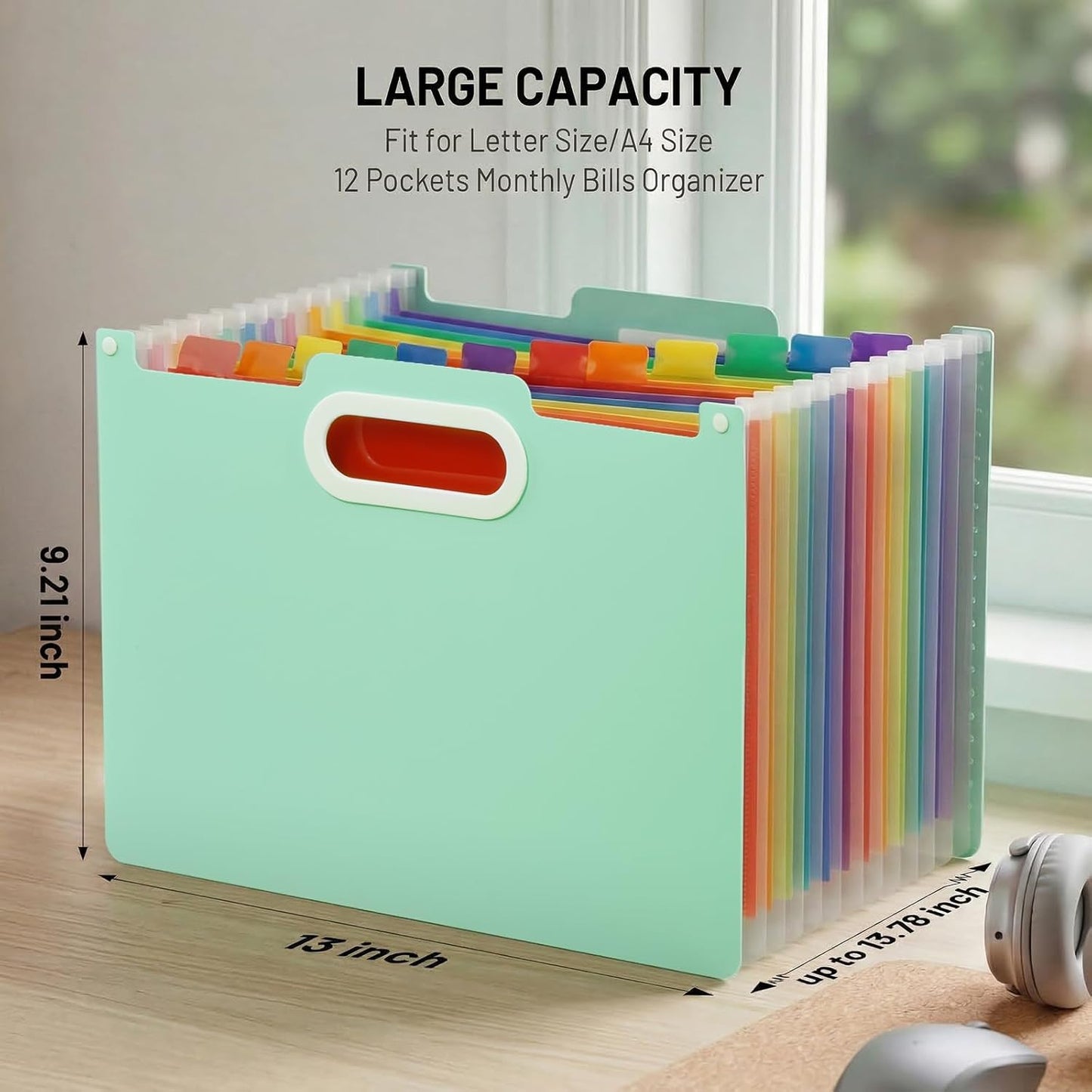Comix Expanding File Folder, 13 Pockets Accordion File Organizer, Letter/A4 Size Document Organizer for Home Office School, Pink