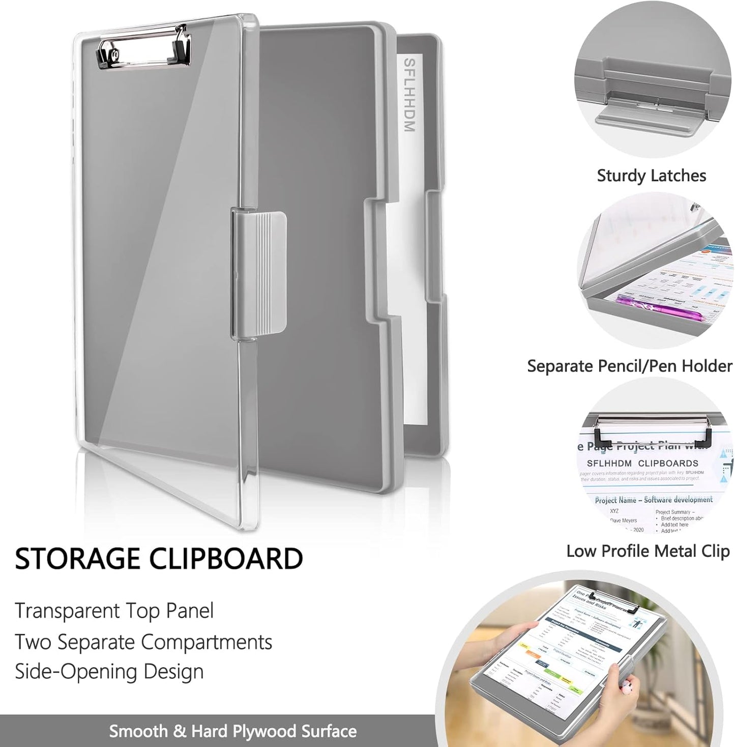 SFLHHDM Clipboard with Storage,Heavy Duty Clip Boards 8.5x11 with 2 Storage Case,Clear Visible Panel Storage Clipboards,Side Opening Nursing Clipboard Folder for Office Supplies-Light Purple