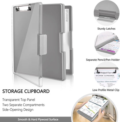 SFLHHDM Clipboard with Storage,Heavy Duty Clip Boards 8.5x11 with 2 Storage Case,Clear Visible Panel Storage Clipboards,Side Opening Nursing Clipboard Folder for Office Supplies-Light Purple