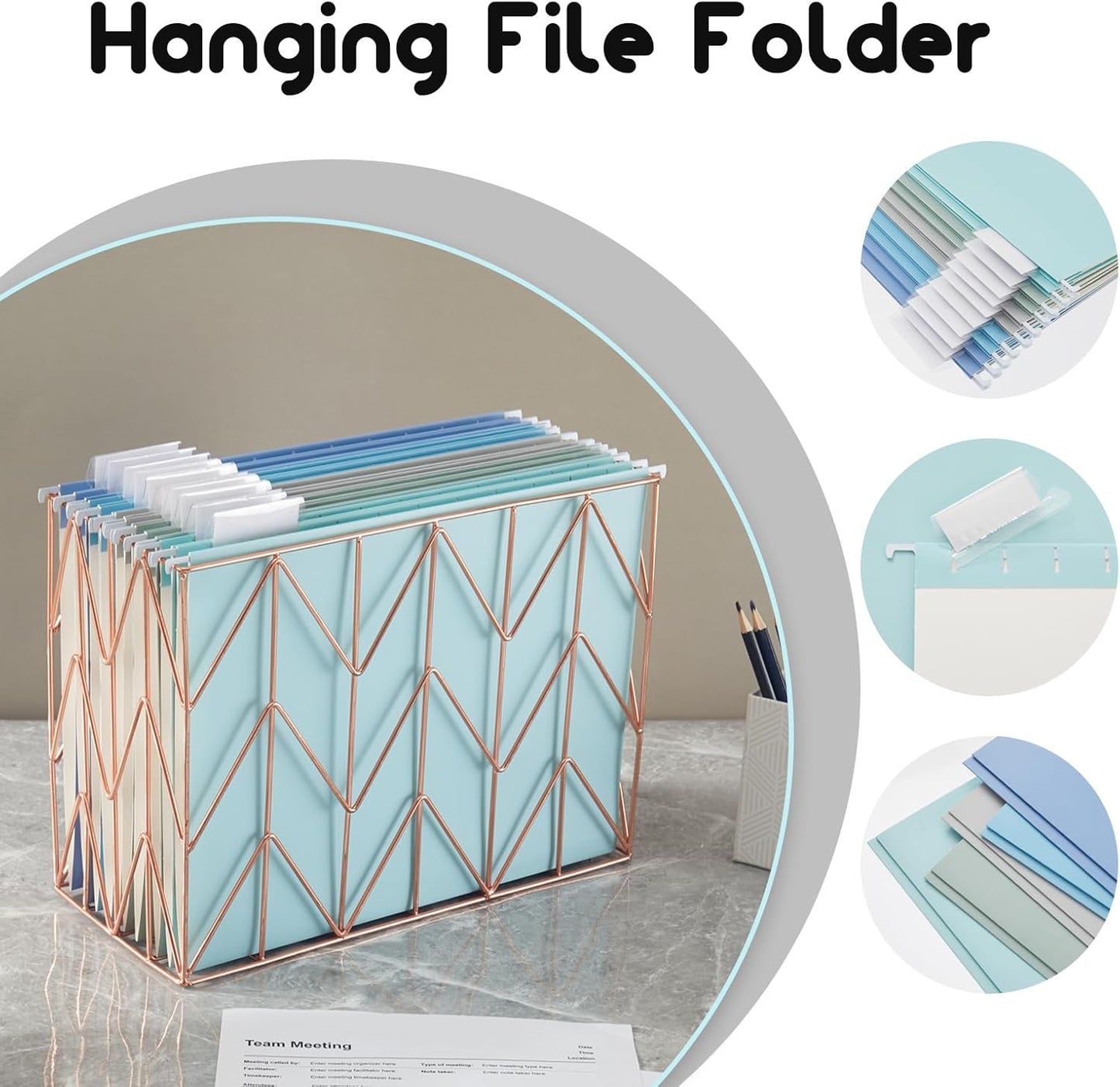6 Pack Hanging Folder File Cabinet Organizer Letter Size 1/5 Cut Adjustable Label Decoration Home Office School Classroom, Green