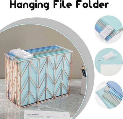 6 Pack Hanging Folder File Cabinet Organizer Letter Size 1/5 Cut Adjustable Label Decoration Home Office School Classroom, Green