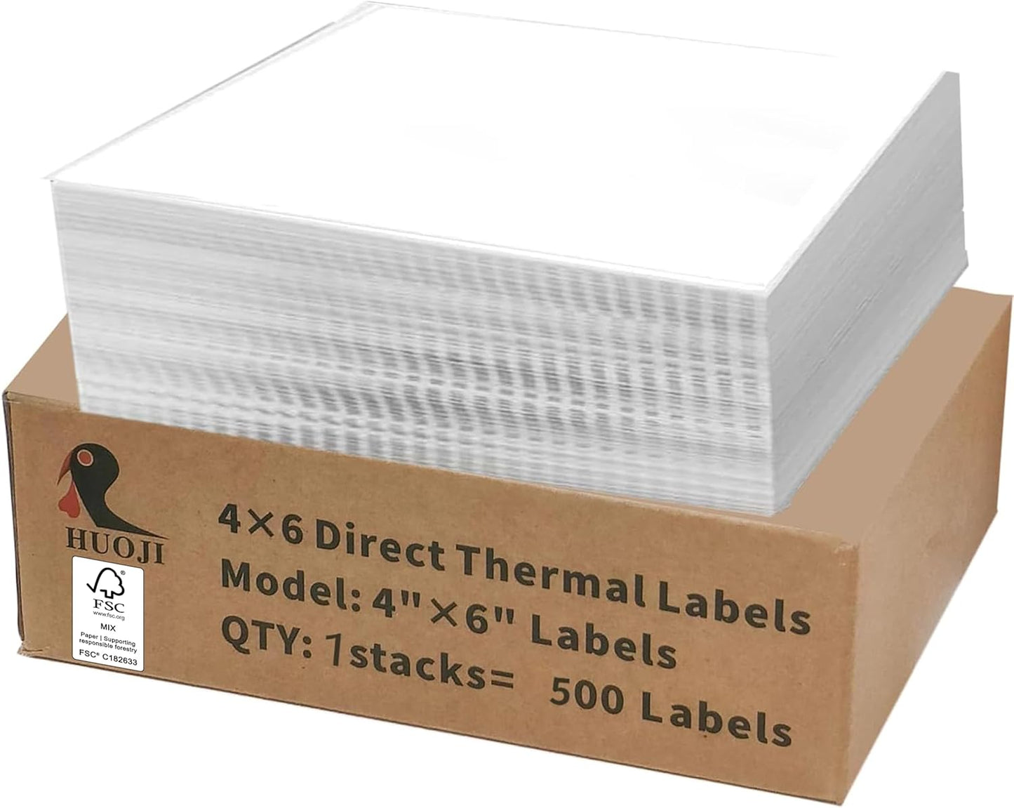 4x6 Thermal Labels 500/Stack, HUOJI Shipping Thermal Labels 4x6 Fanfold Compatible with Rollo, Zebra, MUNBYN Printers (Commercial Grade)