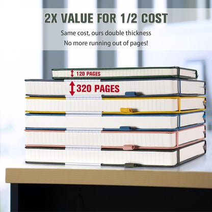 5 Pack College Ruled Notebook, 312 Numbered Pages Thick Notebooks Bulk, 100gsm No Bleed Paper Hardcover Leather Journal, Lined Journal Notebook Set for Women Men School Office, A5, Multicolor