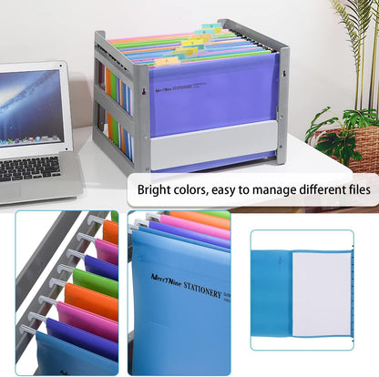 Merrynine Hanging File Folders Letter Size 15pcs, Polypropylene Filing Cabinet Folders Organizer with 1/5-Cut Tabs and Inserts, File Organizers for Office School Home Hospital, Black
