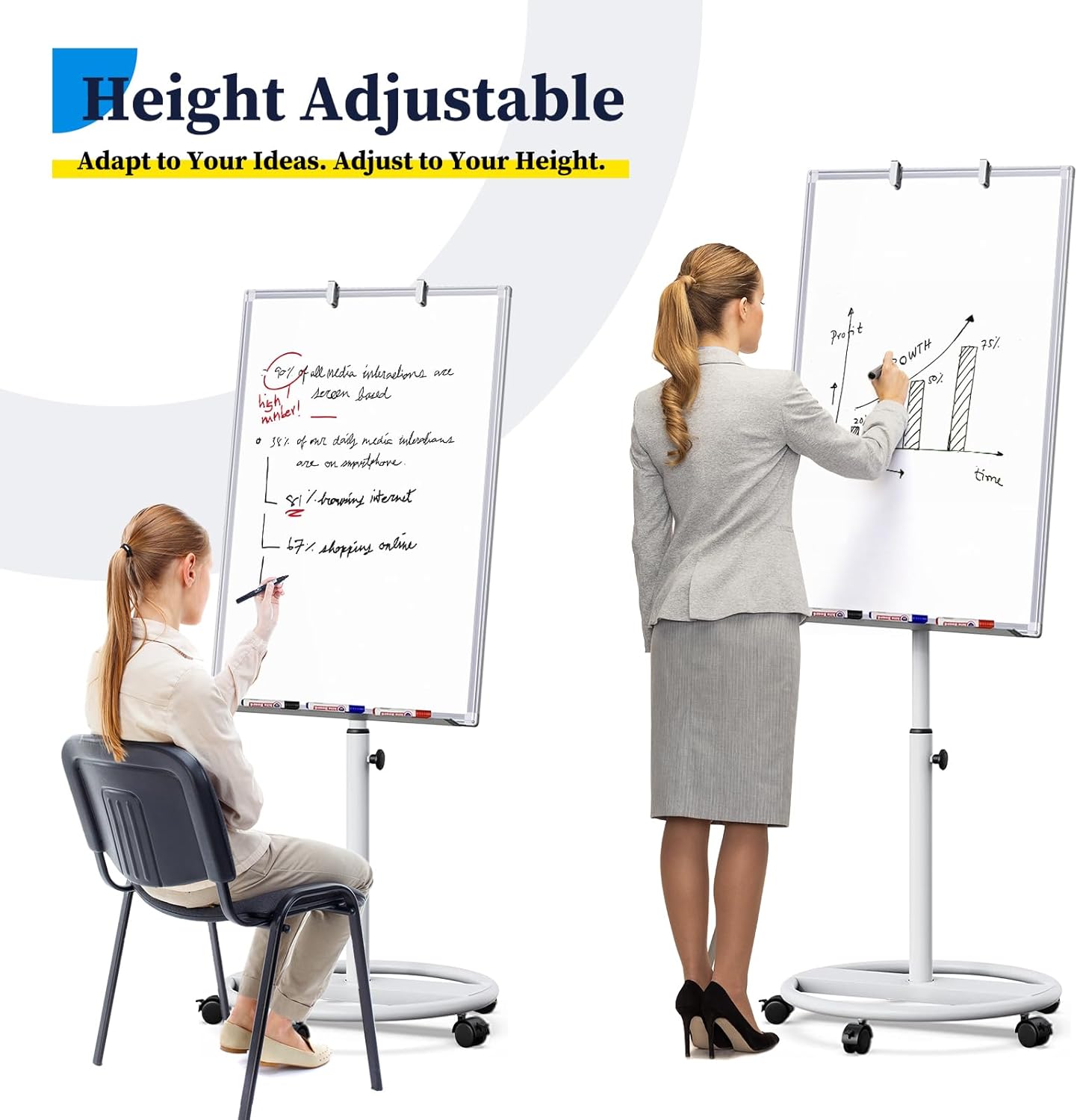maxtek Mobile Dry Erase Board – 40x28 inches Magnetic Portable Whiteboard Stand Easel White Board Flipchart Easel Board with 25 Sheets Paper Pad for School Supplies