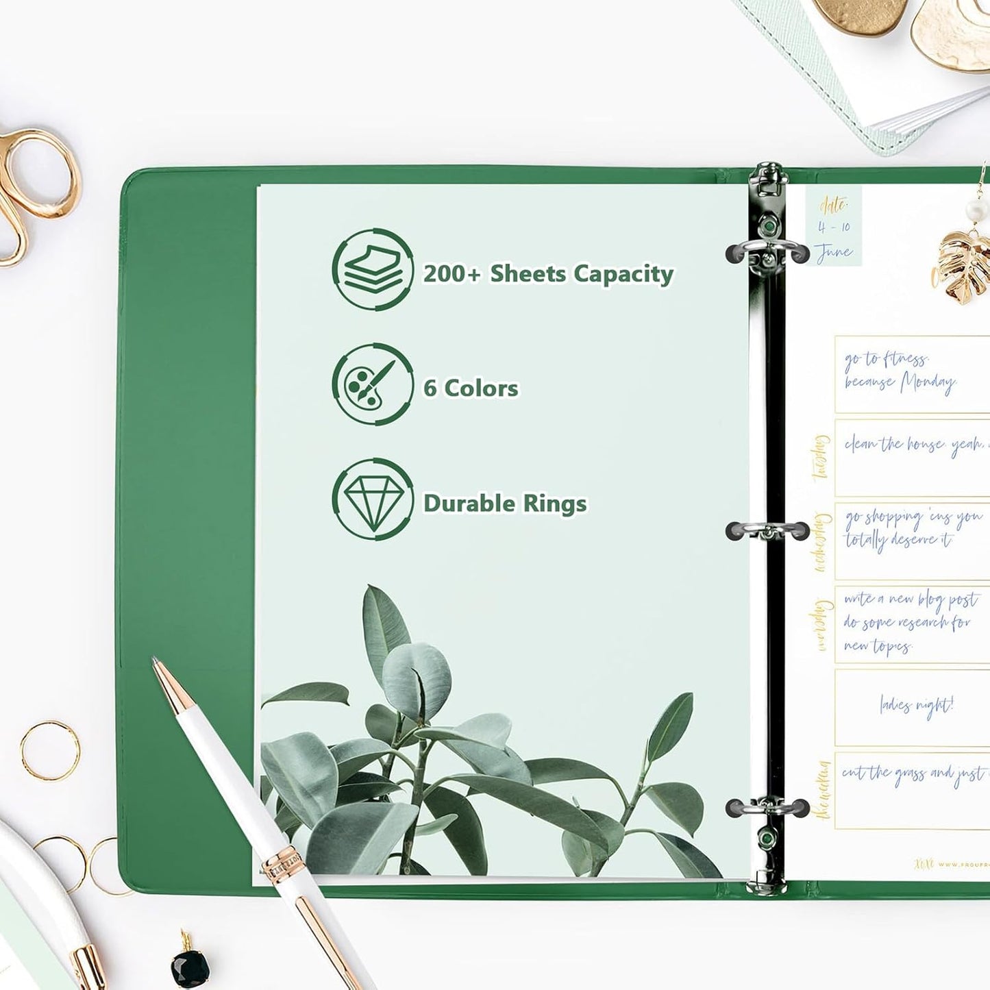 COMIX 3 Ring Binder 2 inch with Clear View Cover, 2" View Binder Holds 450 Sheets of US Letter Size Paper, 6 Pack (Green)
