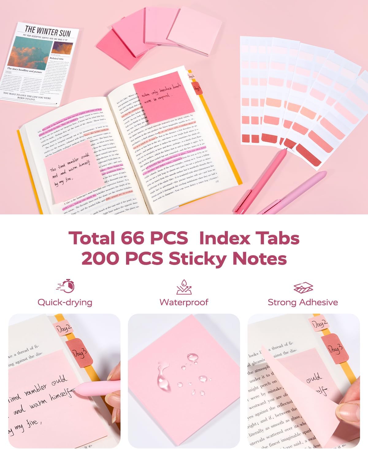 Four Candies Blue School Supplies, Gel Pens with Black Ink, Correction Tapes,Pastel Highlighters, Mechanical Pencils, Sticky Notes, Index Post for Bible Study Stationary College Essentials