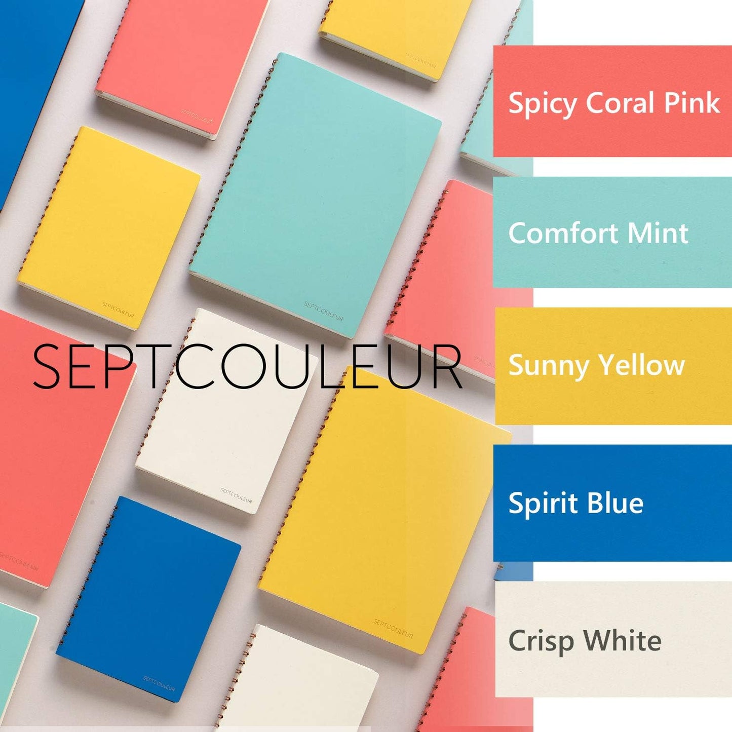 Maruman Septcouleur Grid Notebook- A5, 8.35" x 6.22", 100 Sheets / 200 Pages, 3mm Graph Paper Journal, Durable Rose Gold Wire-bound Spiral, Water Resistant Cover, Spicy Coral Pink, Made in Japan