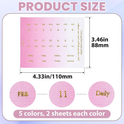 OIIKI 180pcs Planner Monthly Tabs, Self-Adhesive Index Tabs Stickers, Gradient Sticky Page Markers Labels for Document Notebooks Books Project Binders Office- 5 Colors(D Style)