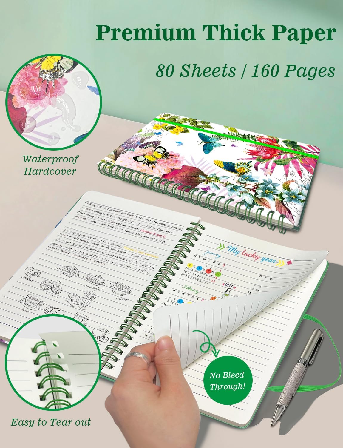Melurika A5 Hardcover Spiral Notebook, 4 Pack 5.7x8.5 Inches Lined Journal 160 Pages College Ruled Spiral Bound Notebooks Gifts for Writing Note Taking Study Work Meeting and Travel