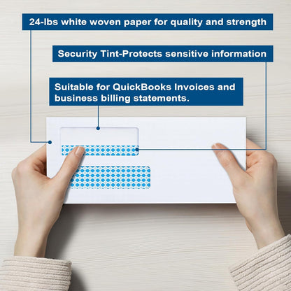 Vivin 100 No.9 Double Window Business Envelopes for Quickbooks Invoices and Business Statements, Flip and Seal Security-Tinted, Home & Office, 3-7/8 x 8-7/8 Inches, 24 LB, White