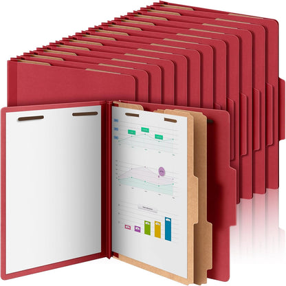Skyygemm 12 Pcs Classification Folders Letter Size Bulk - 2 Dividers Pressboard File Folder with 3. 5 Inch Expansion, 2 Prongs Fastener, Heavy Duty Office File Organizer for Teacher Medical (Hot Pink)