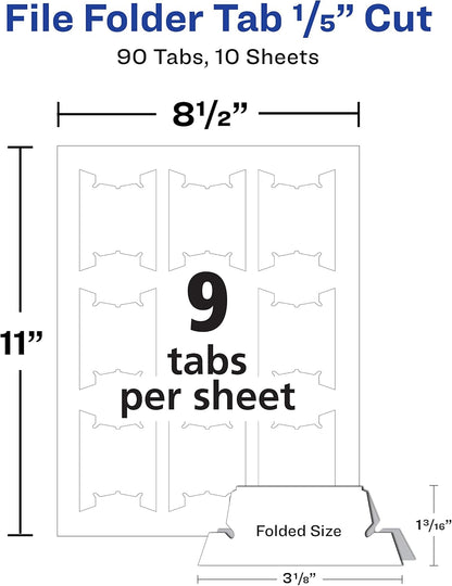 Avery Printable Hanging File Folder Tabs, 1/5 Cut, White, 90 Total (5567)