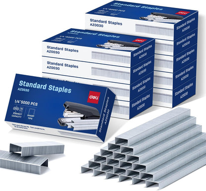 Deli Staples, 10000 Staples, Standard Staple for Desktop Staplers, 1/4'' Length, 210/Strip, 2 Boxes of 5000 Each