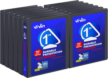 3 Ring Binder 1-1/2 Inch, ViVin Sturdy 1.5"-Slant D Ring Binder with 2 Interior Pockets, Clear View Cover, PVC-Free, Fits 350 Sheets of US Letter Size Paper (6 Pack, White)