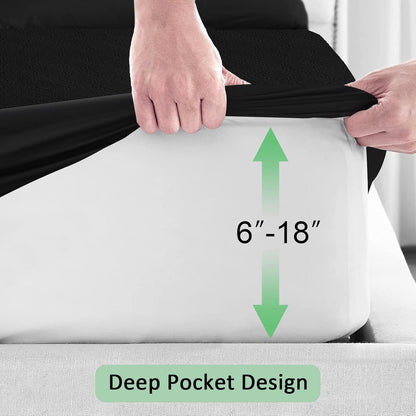 Sufdari Mattress Protector,Waterproof 18" Deep Pocket Mattress Cover Fitted Sheet Style with Elastic Rubber Band,Washable and Easy Care-Black,Queen