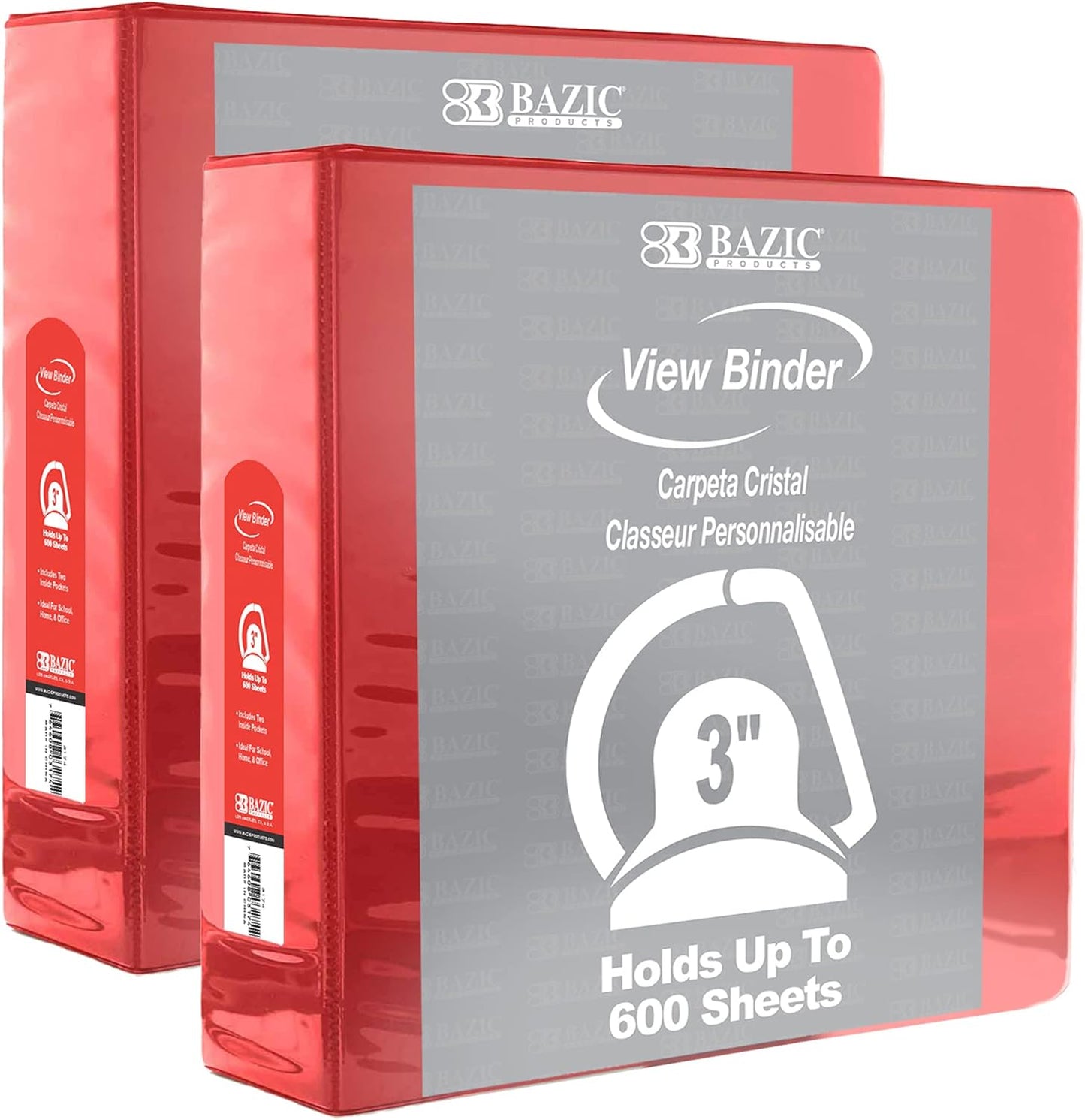 BAZIC Products 3 Ring Binder 3" View Binders Slant D Ring Organizer - White, Hold 600 Sheets Paper, for School Office Home, 2-Count