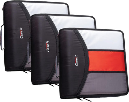 Case-it Mighty Zip Tab School Zipper Binder | 3-Inch O-Rings, 600-Sheet Capacity, 5-Subject Expanding File Folder, Multiple Pockets & Storage Organizer, Shoulder Strap | D-146 Jet Black