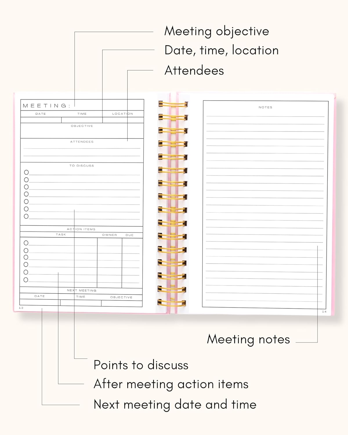 Lamare Meeting Notebook for Work Organization – Perfect Work Notebook for Note Taking, Meeting Planner and Office Supplies for Men & Women