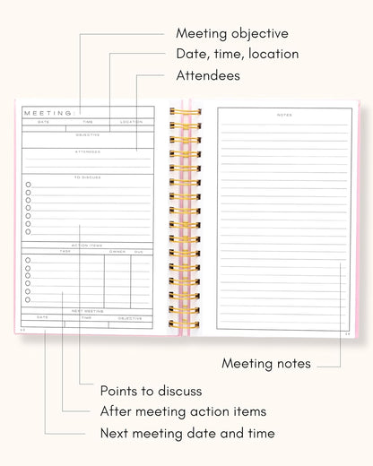 Lamare Meeting Notebook for Work Organization – Perfect Work Notebook for Note Taking, Meeting Planner and Office Supplies for Men & Women