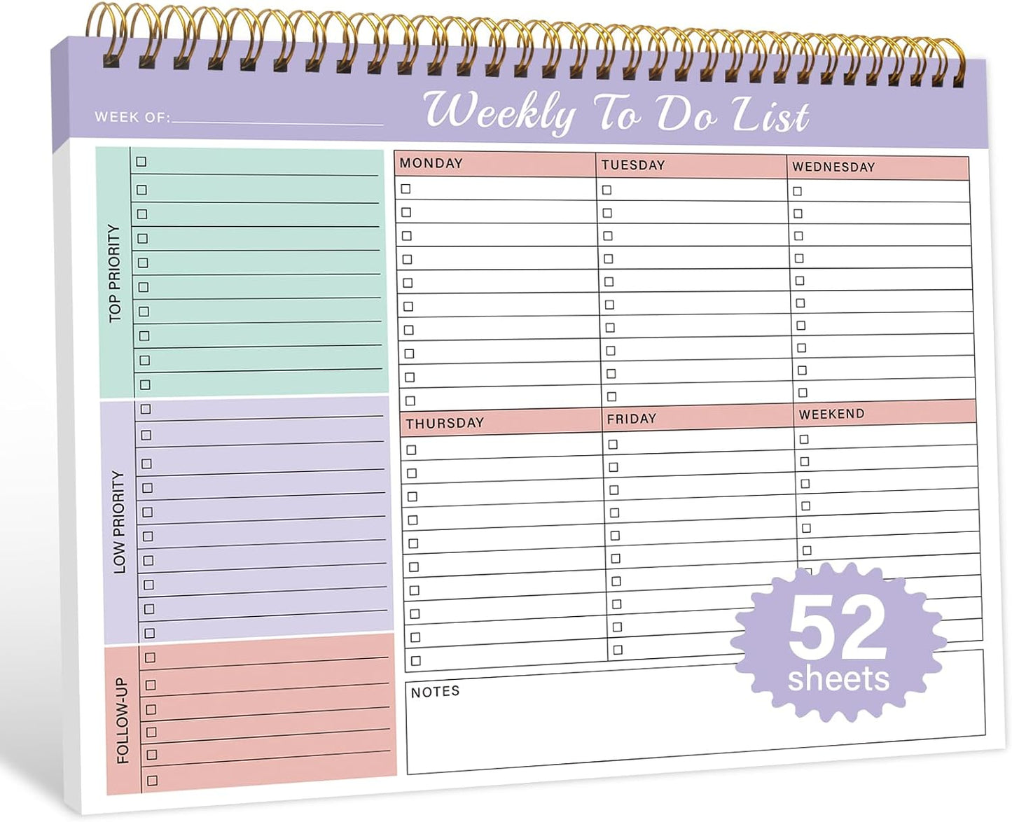 Weekly To Do List Notepad with 52 Undated Sheets（8.5"×11"）- Weekly Desk Planner Pad with Spiral Binding for Women & Man, Office, School and Home Personal Organizer