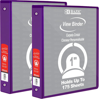 BAZIC Products 3 Ring Binder - Green, Economy View Binder with Clear Overlay Cover and Round Rings, Organizer for School Office Home Use, 1-inch Capacity Holds 175 Sheets Paper, 12-Pack