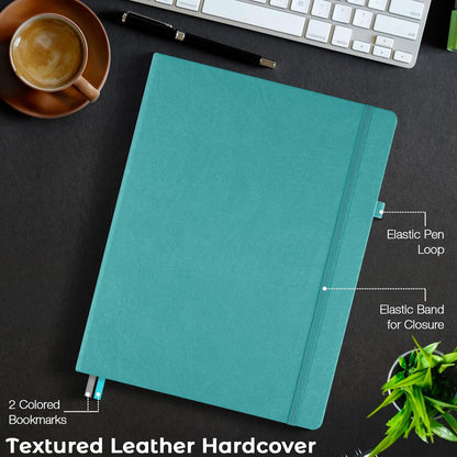 College Ruled Notebook, A4 Hardcover Leather Notebook for Work, Lined Notebook Journal for Women, Men, 192 Thick Paper, Lay Flat, Large Notebook with 2 Pockets, Professional Business Notebook, Black