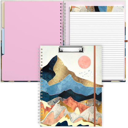 Rimilak Spiral Clipboards Folio with Refillable Lined Notepad, 14.5 x 9.8 In, Hardcover Cover with 5 Interior Pockets, Elastic Band and Pen Loop Series. Cute Stylish Clipfolio, Daisy Flower