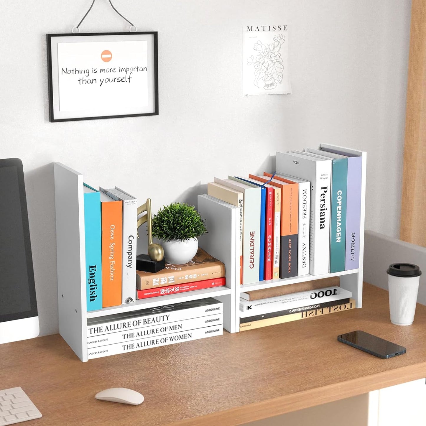 CITLOW Desktop Shelf Organizer - Adjustable Wood Desktop Bookshelf, Table Top Shelves, Desk Book Organizer for Office Supplies and Home Décor (White)