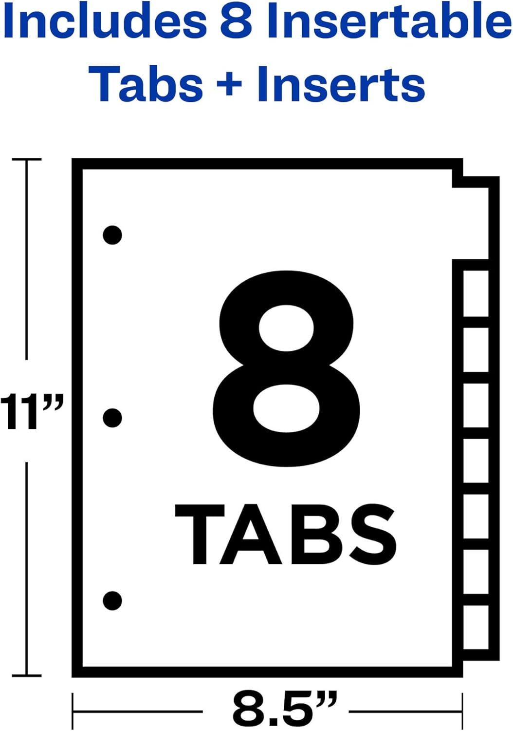 Avery Big Tab Insertable Dividers for 3 Ring Binders, 8-Tab Sets, White Paper, Clear Tabs, 6 Binder Divider Sets (41124)