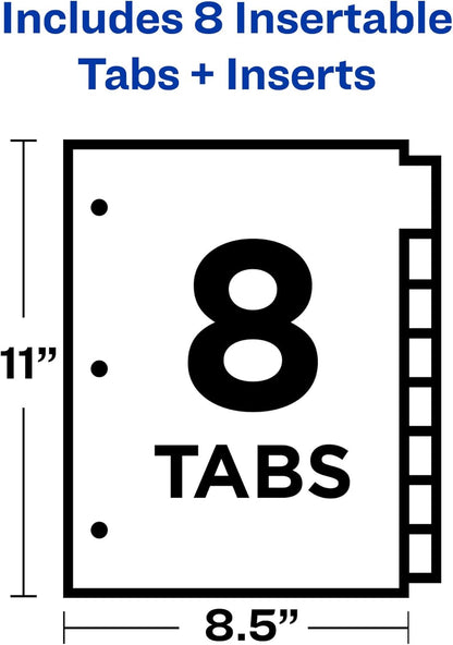 Avery Big Tab Insertable Dividers for 3 Ring Binders, 8-Tab Sets, White Paper, Clear Tabs, 6 Binder Divider Sets (41124)