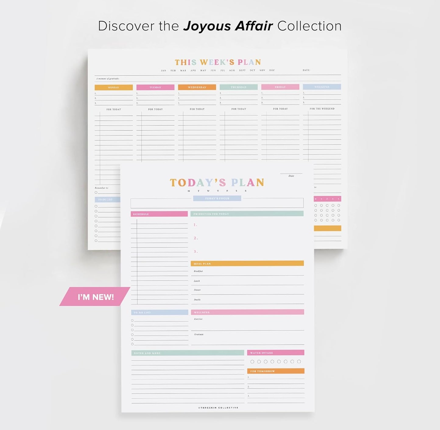 ThreeKin Weekly Planner - Premium 52-Sheet Tear-Off Notepad, 8.5 x 11 inches, Clean Colorful Design, Perfect for Work, School, Projects, and Entrepreneurs, Female & USA Owned Business