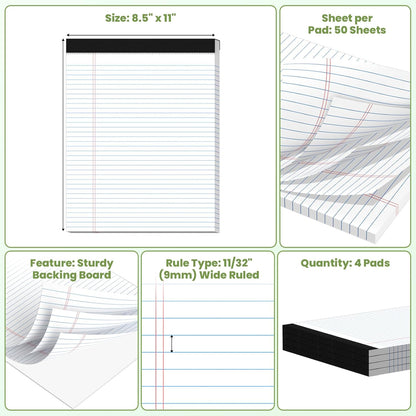 24 Pack Legal Pads 8.5" x 11", Wide Ruled Writing Notepads, 50 Sheets/Pad, Perforated Pages, 1200 Sheets Lined Paper for School Office Supplies