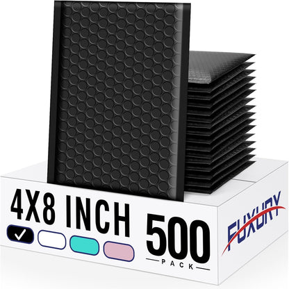 Fuxury Black Bubble Mailers 4x8" 100 Pack Waterproof Padded Envelopes Usable Size 4x7" Self Seal Bubble Envelopes Padded Mailers for Small Business, Envelope Mailers