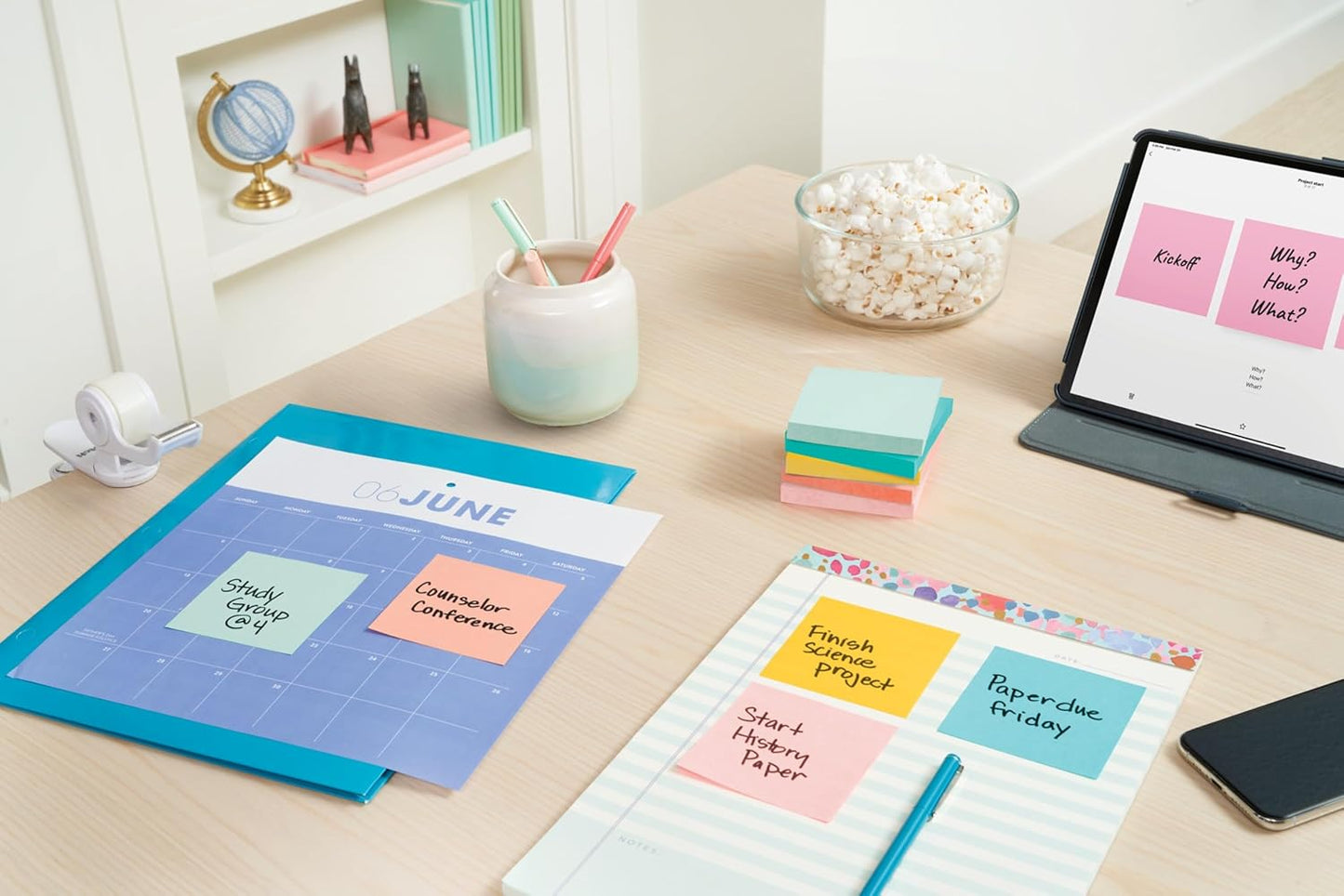 Post-it Notes, 4 in x 6 in, 5 Lined Sticky Note Pads, 100 Sheets per Pad, Beachside Café Collection, School Supplies and Office Products