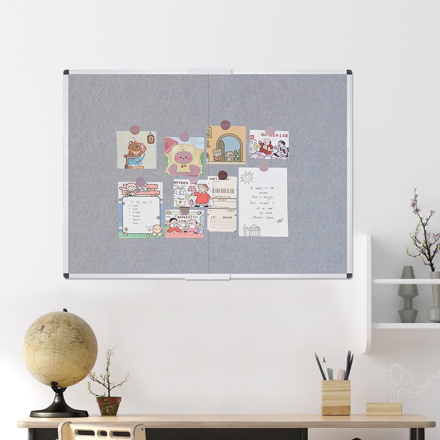 VIZ-PRO Large Fabric Bulletin Board/Foldable Notice Board Felt Gray, 60 X 48 Inches, Silver Aluminium Frame
