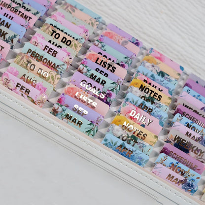 UPAFEXXI-Laminated Planner Monthly Tabs(72 Stickers in Total,24 month,24 Subject,24 Blank) Calendar Monthly Label Stickers for Planners, Subject Label Adhesive Tabs for Folders, Pages(Floral)