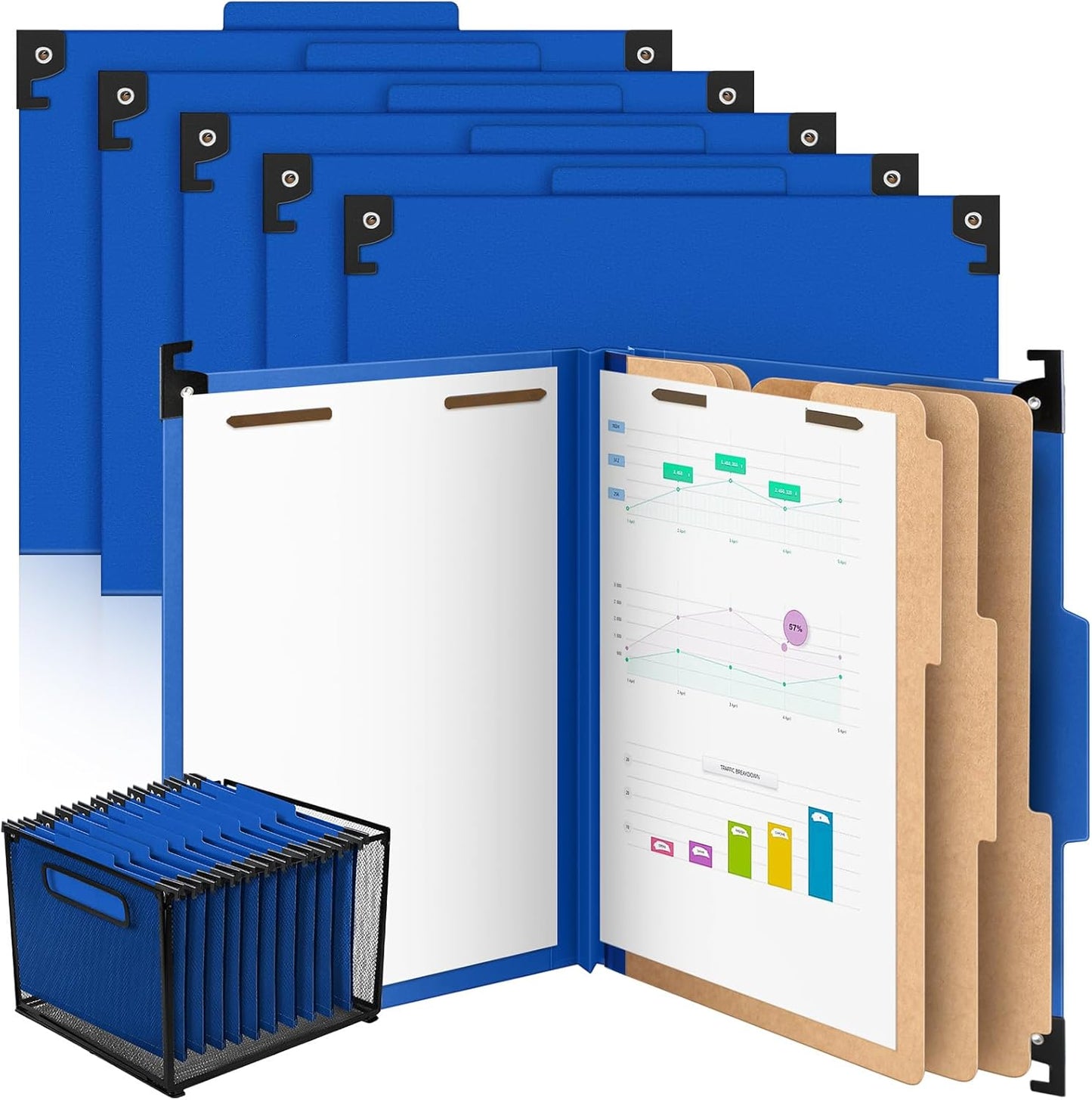 Henoyso 10 Pcs Hanging Classification Folders Bulk with 2 Prongs, 1 Divider Letter Size, 2 Inch Expansions Pressboard File Folder, 1/3-cut Tab File Organizer (1 Divider,Green)