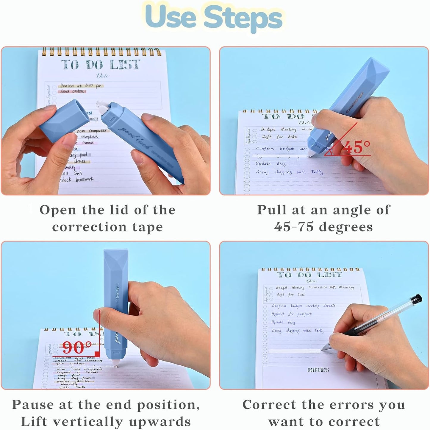 Temiary 5 Pcs White Correction Tapes, Aesthetic Correction Tape Pens Smooth Pull Out, Easy to Use Pen Shaped Applicator for Students School Office Supplies (Purple)
