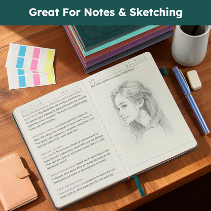 Hardcover Lined Notebook Journal for Writing, 320 Pages Leather Thick College Ruled Notebook Journal with 100GSM Paper, A5 (5.7'' X 8.4'') Daily Journal for Women Men Work Organization, Black