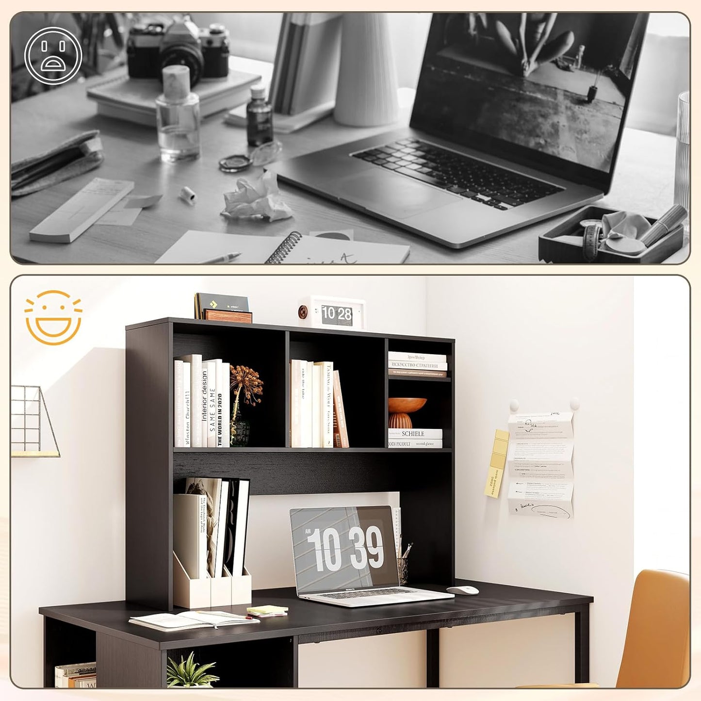 Tangkula Desktop Bookshelf, Countertop Storage Hutch with 5 Shelves for Computer Desk, Desk 3-Tier Display Rack, Multipurpose Wood Desktop Hutch Storage Organizer for Dorm Office Home