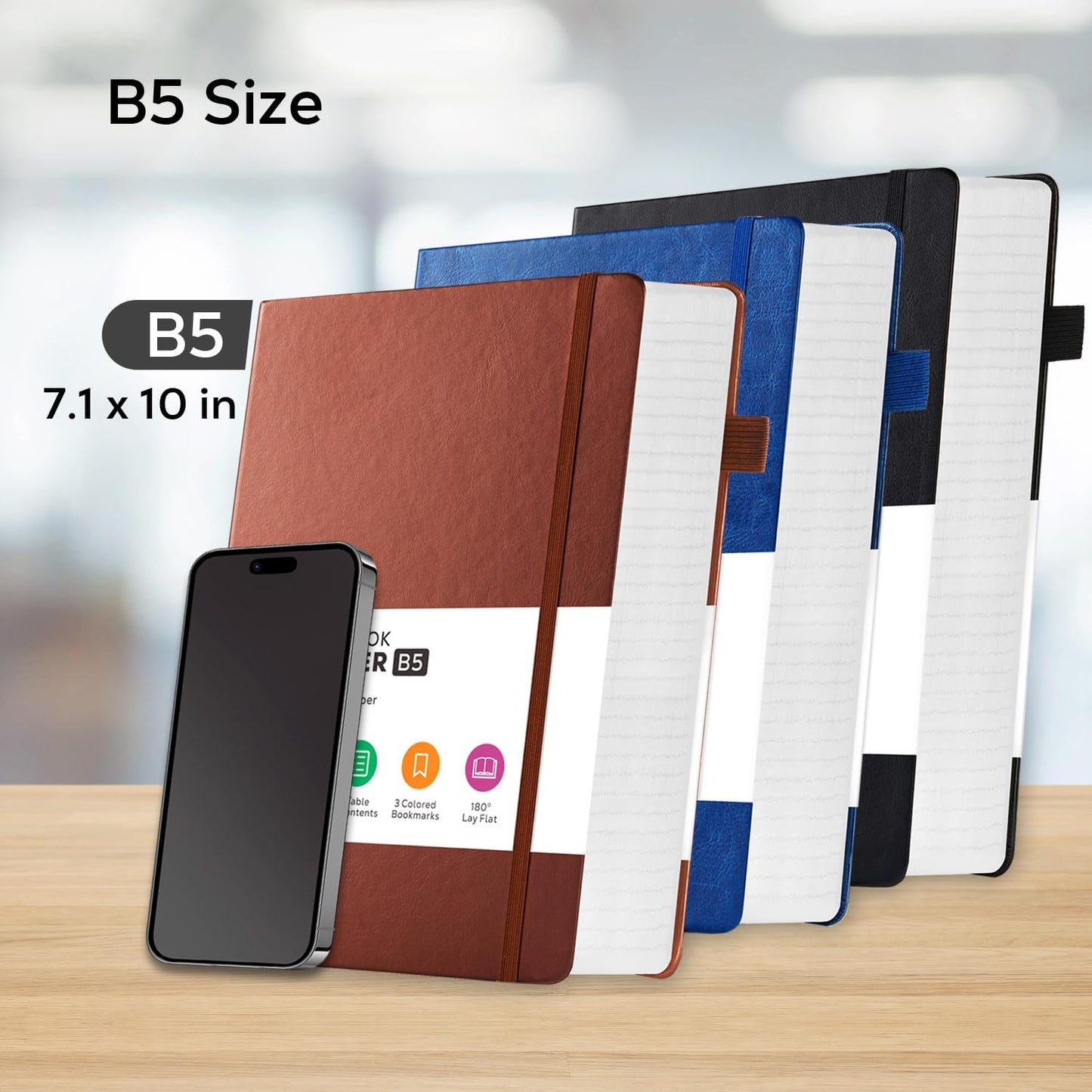 Hardcover Lined Notebook Journal for Writing, 320 Pages Leather Thick College Ruled Notebook Journal with 100GSM Paper, A5 (5.7'' X 8.4'') Daily Journal for Women Men Work Organization, Black